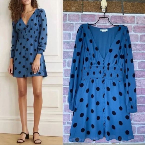 REFORMATION Alani Blue Polka-Dot Dress size 6 - Picture 1 of 13
